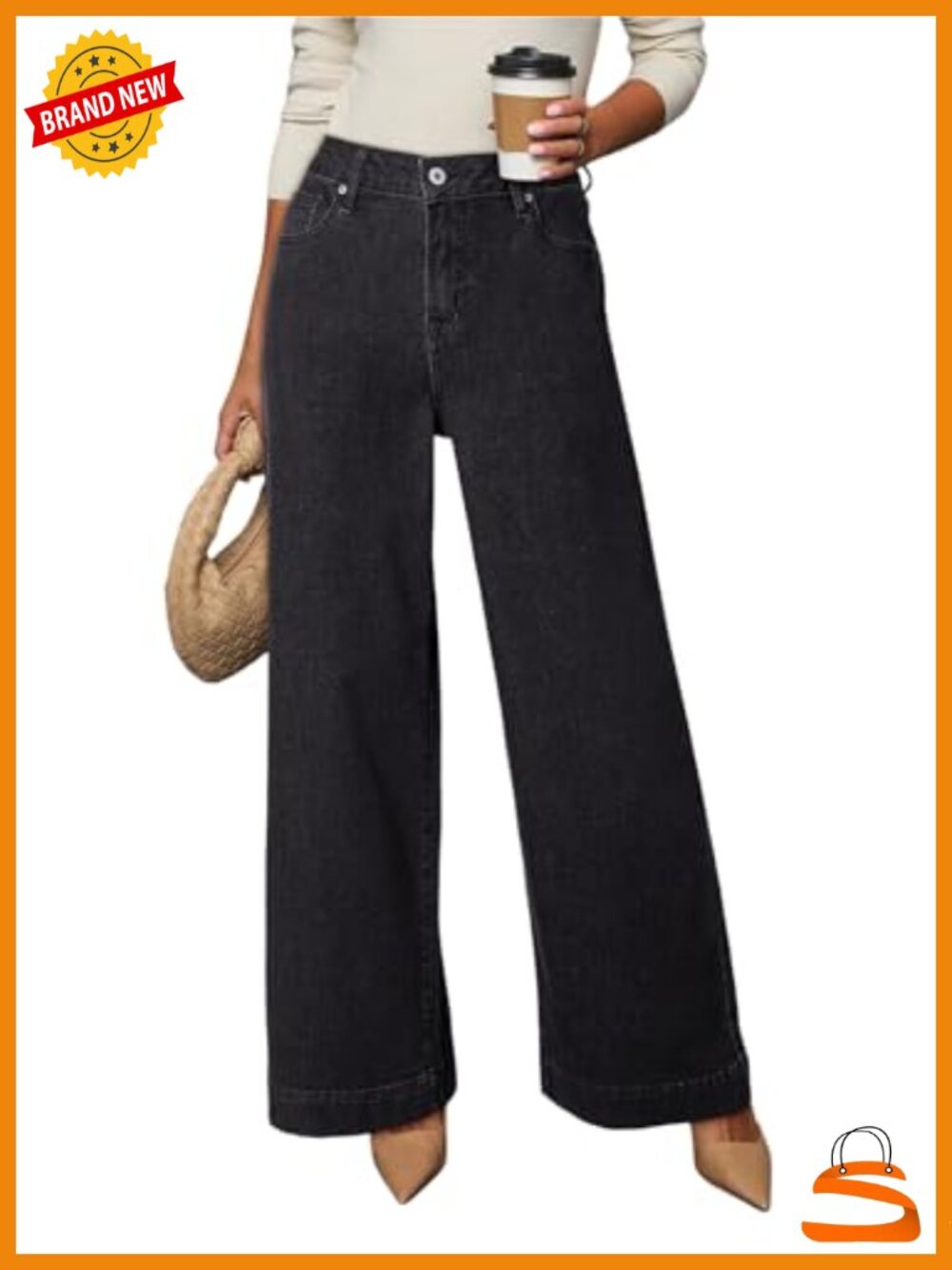 High Waisted Wide Leg Stretch Denim Jeans - Casual Baggy Pants